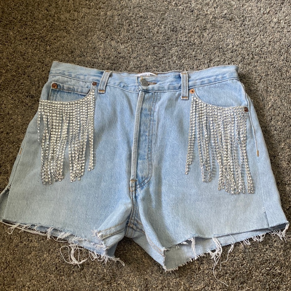 Levi redone sequin embellished jean shorts